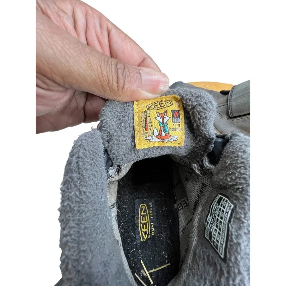 KEEN Kids Hoodoo Waterproof Winter Boots Gray Leather Insulated Hook Loop - Sz 8